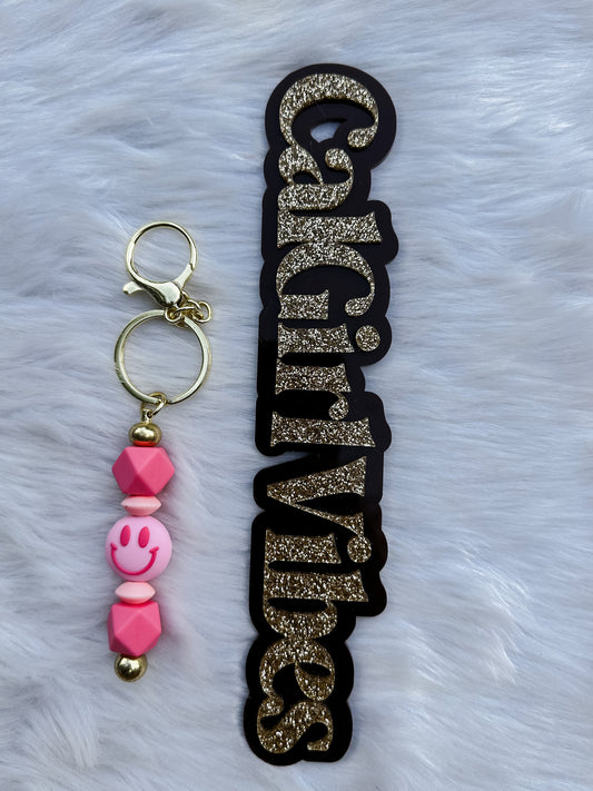 Pink Smiley Keychain